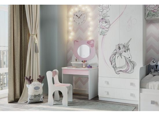 Модульные детскиеКотенок стол розовый со шкафом Фэнтези 2Д белый рамух Mebelsonskladmebeli.kz1